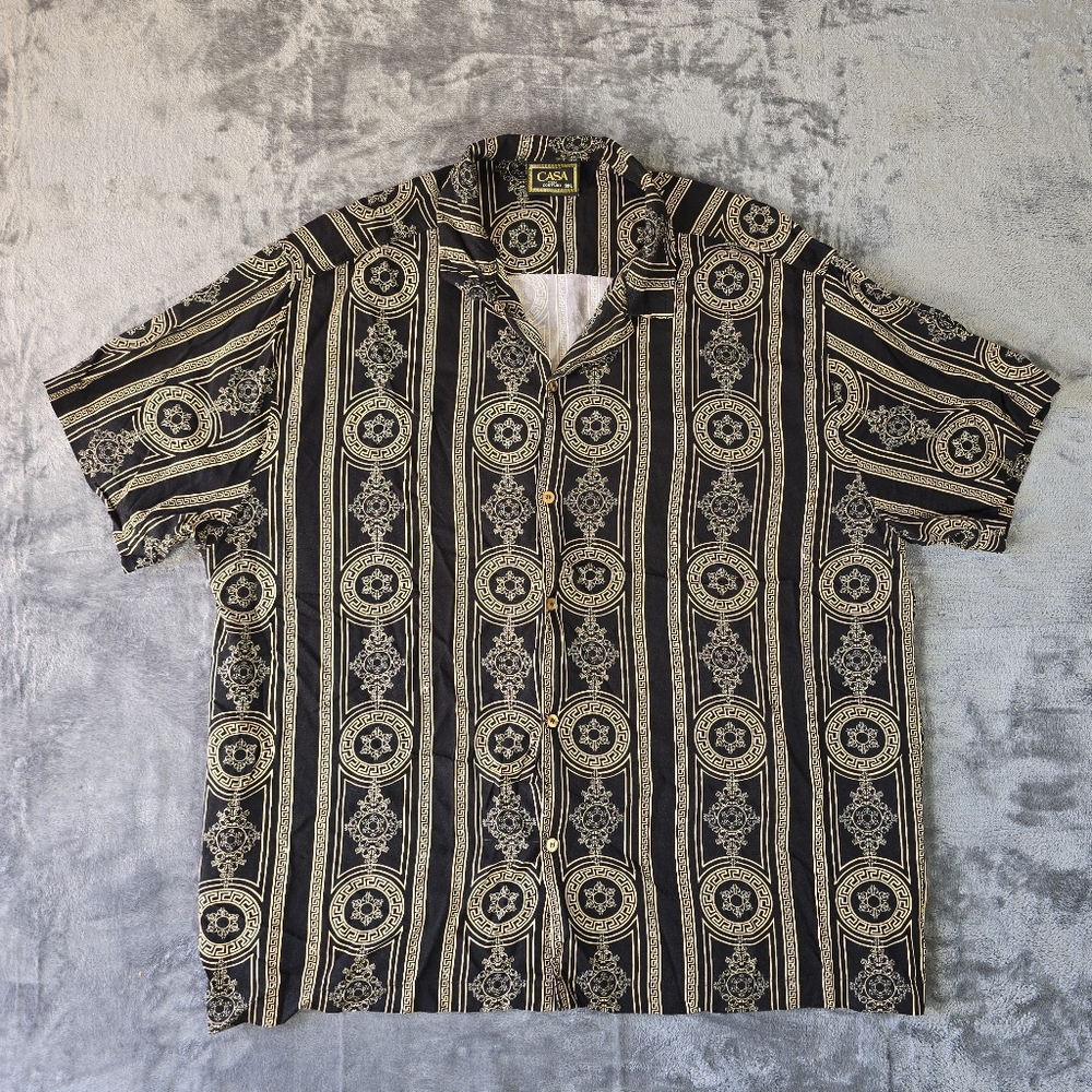 Casa Moda Couture Luxury Design Men's Black and Gold Patterned Shirt Size 3XL